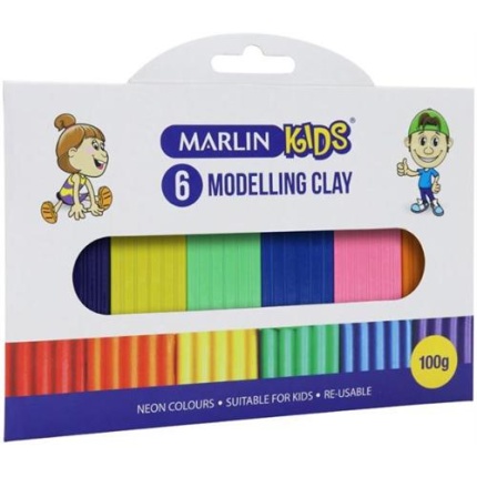 Marlin Kids Modelling Clay 100g 6 x Neon Colours